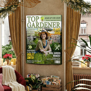 Personalized Gardener Magazine Cover Canvas Poster, Gardening Gift for Mom Grandma Plant Lover