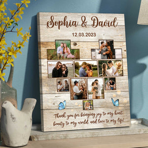 Custom Heart Photo Collage Canvas Print, Anniversary Collage Gift for Boyfriend, Girlfriend, Personalized Wedding Photo Gift