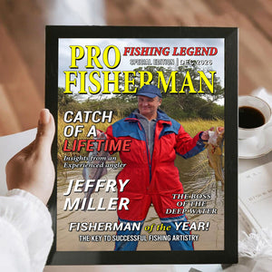The Legend Reels On Custom Photo Magazine Vertical Poster, Personalized Fishing Gifts for Men, Funny Gift for Fisherman