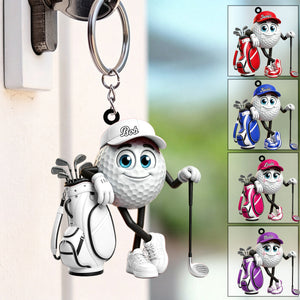Relaxed Confident Pose Personalized Golf Ball Mascot Keychain Gift for Male & Female Golfer