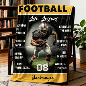 Personalized Football Life Lessons Blanket – Gift for American Football Player, Custom Photo Sport Blanket
