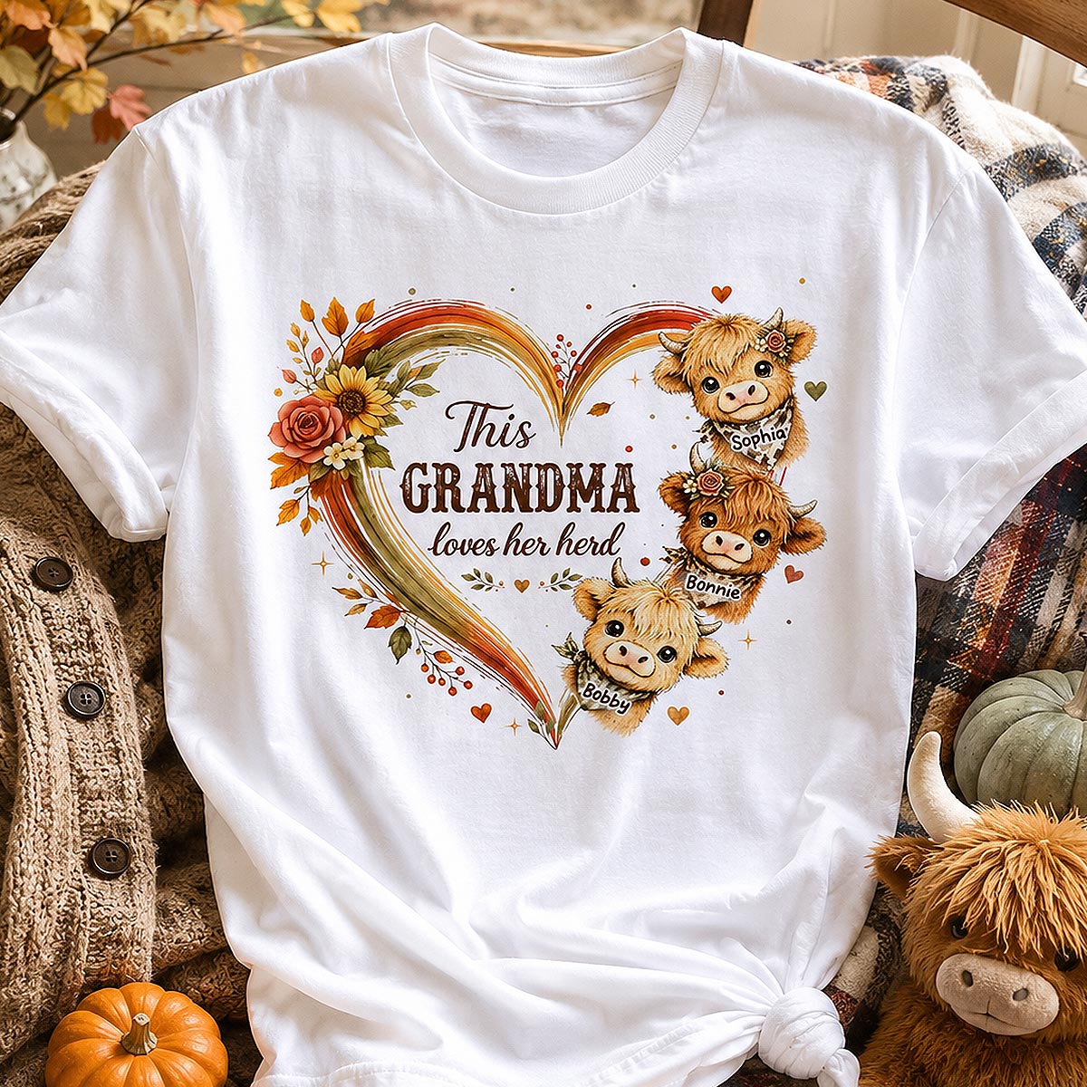 Personalized "Grandma's Herd" Highland Cow T-Shirt – Cozy Gift For Grandma