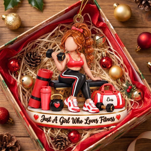 Personalized Fitness Girl Christmas Ornament – Custom Name Gym Keepsake | Gift For Workout & Weightlifting Lovers