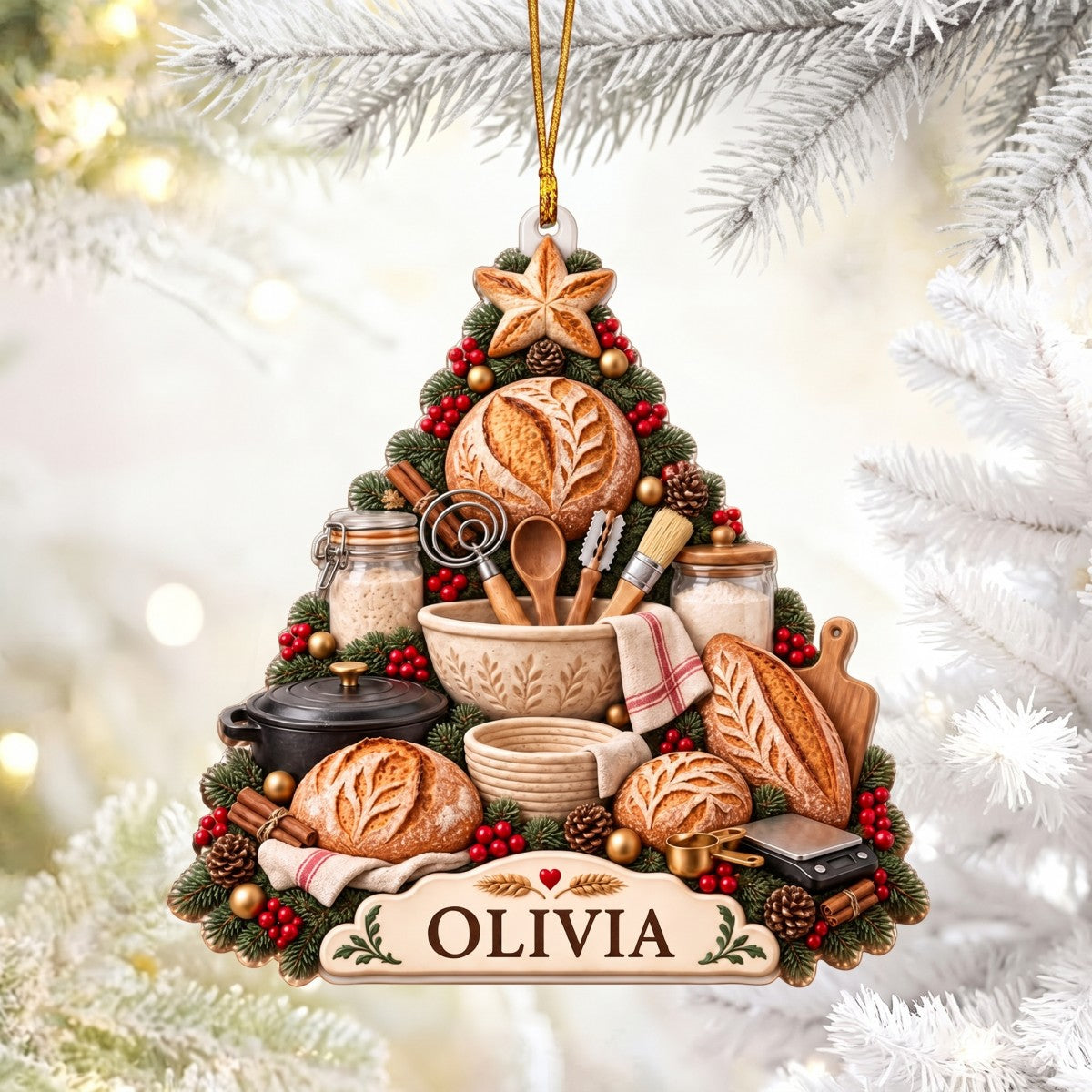 Personalized Sourdough Christmas Ornament, Custom Name Bread Baking Tree Keepsake, Bread Maker Gift, Gift For Sourdough Lover Baker