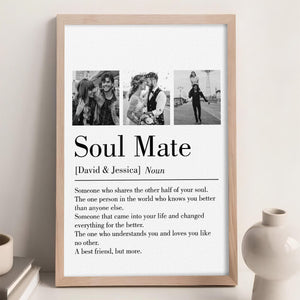 Soul Mate - Personalized Custom Couple Photo and Name Canvas Poster Valentine's Gift for Him, Her