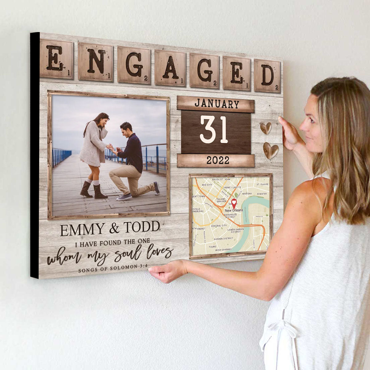 Custom Map - Personalized Canvas Poster Gift For Newly Engaged Couple
