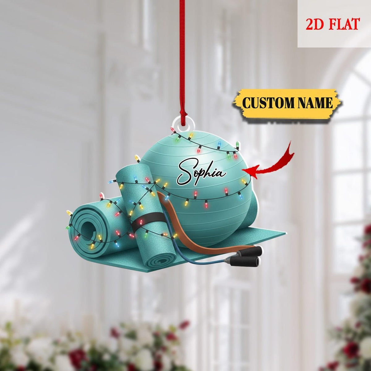 Personalized Yoga Mat Acrylic Ornament, Custom Fitness Christmas Decoration