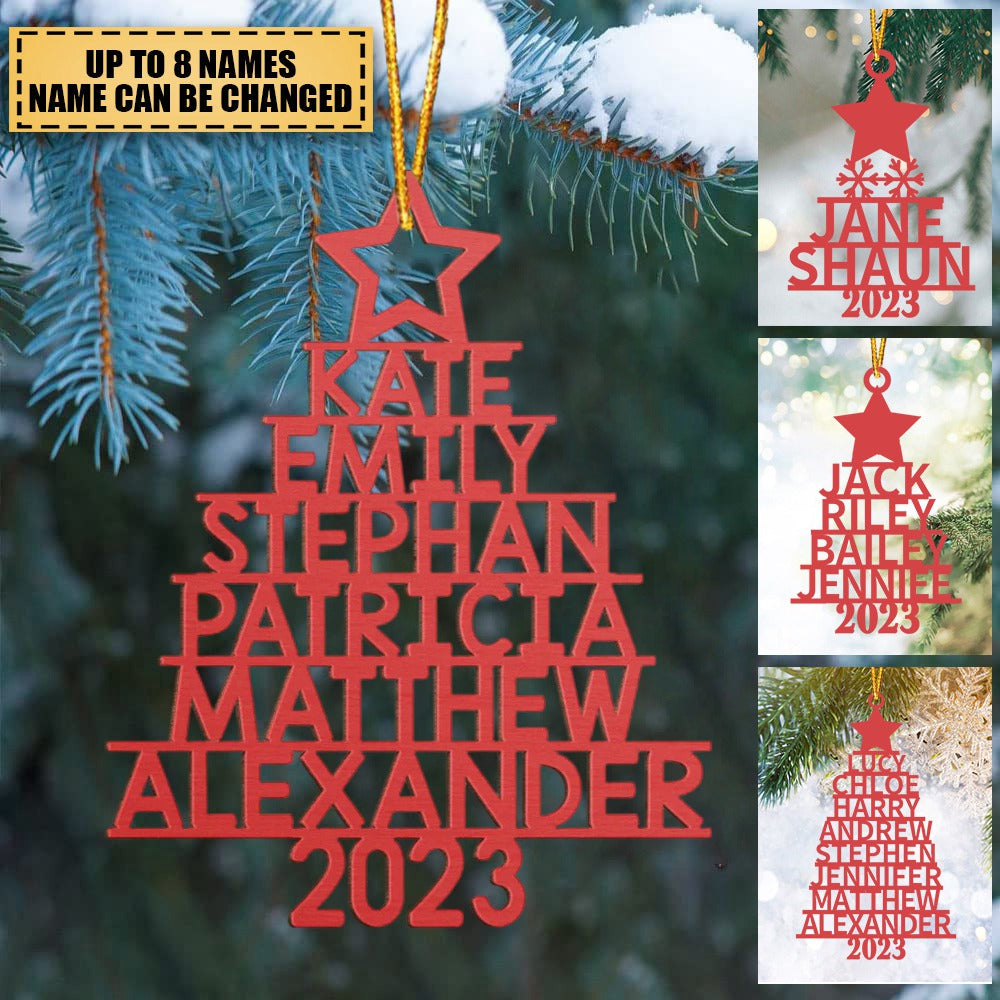 Family Christmas Tree - Family members' name Personalized Wood Ornament