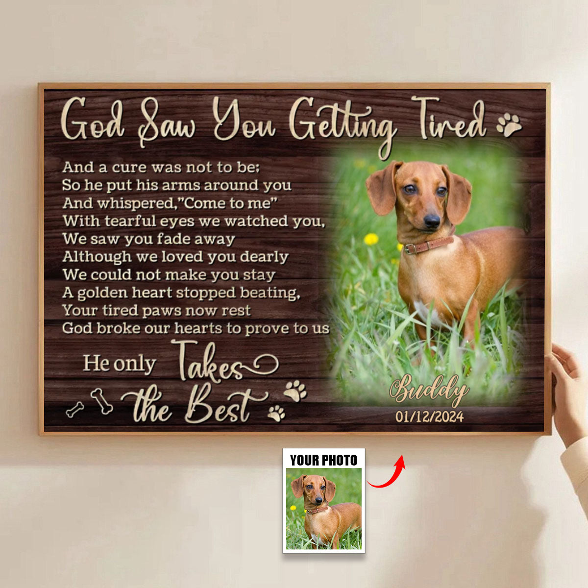 Personalized Photo Canvas- God Saw You Getting Tired,Dog Loss Gifts, Pet Memorial Gifts