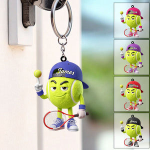 Balancing Ball On Finger Tennis Keychain Personalized Cool Tennis Ball Mascot Keychain