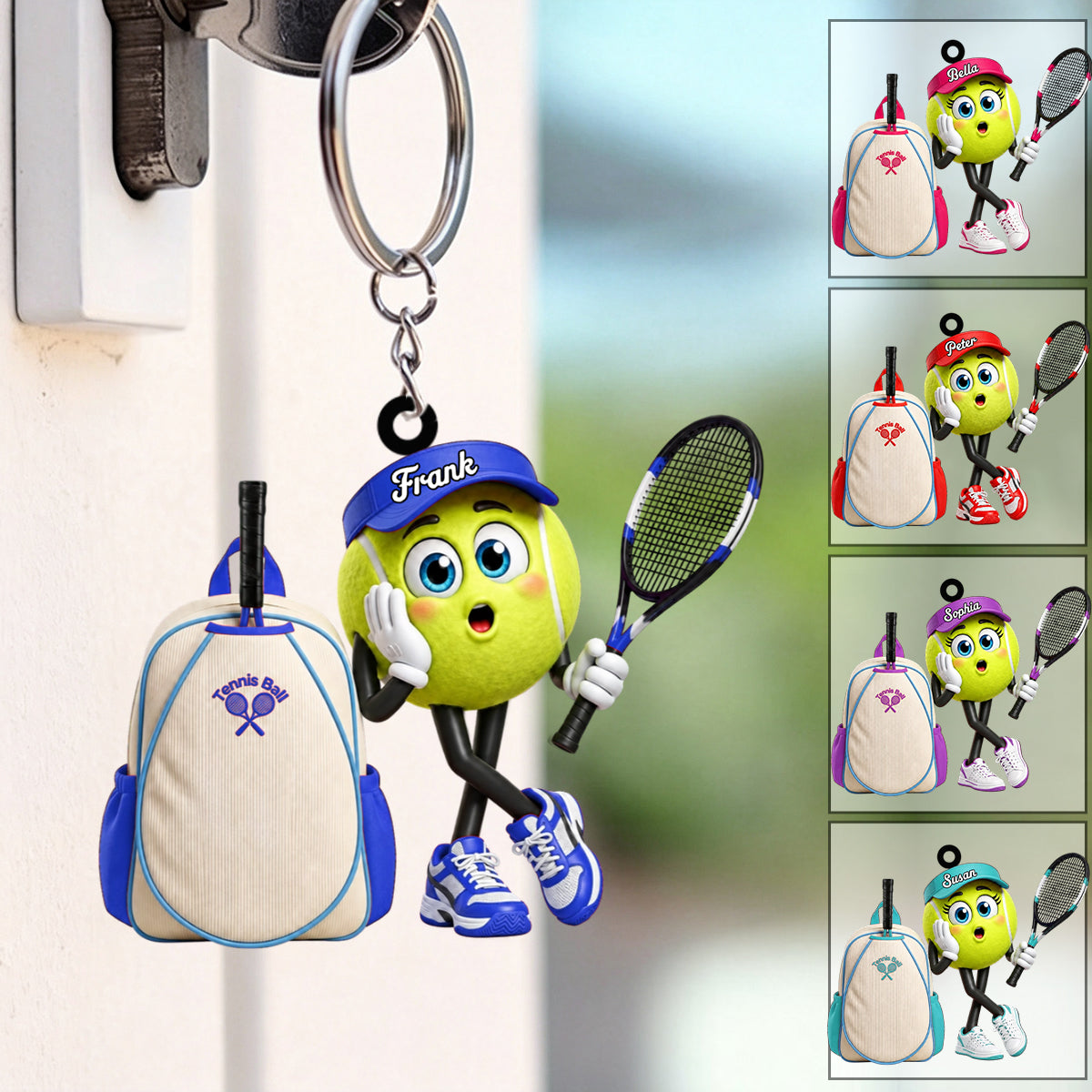 Surprised Tennis Ball Mascot Personalized Male & Female Tennis Keychain