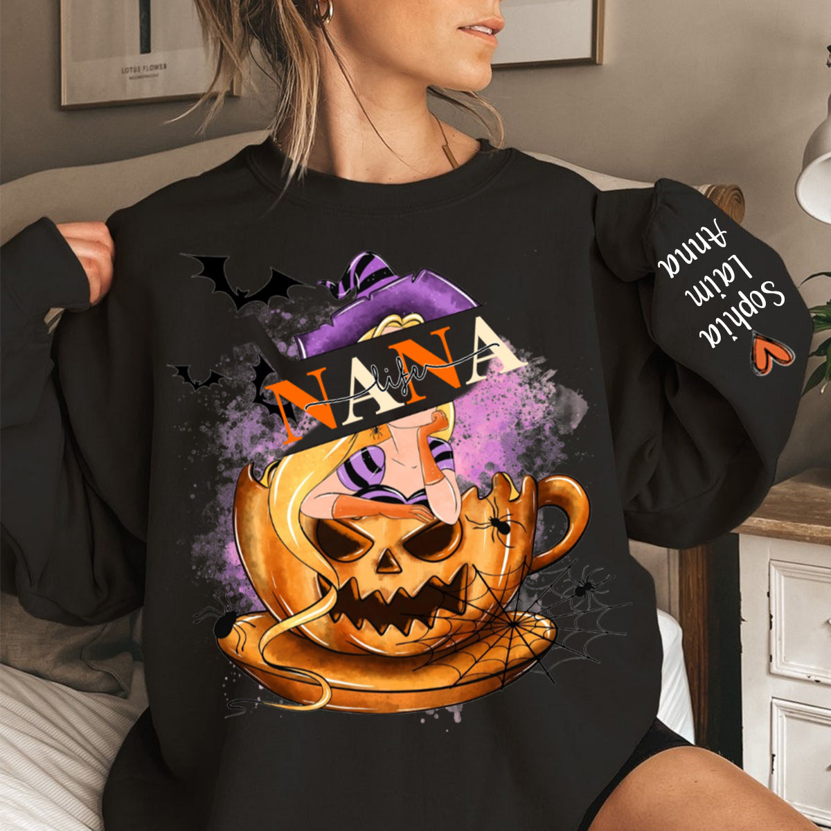 Personalized GIGI life Witch Halloween Sweatshirt with Grandkids' Names on Sleeve