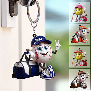 V-sign Baseball Softball Keychain - Personalized Cute Baseball Softball Ball Mascot Keychain