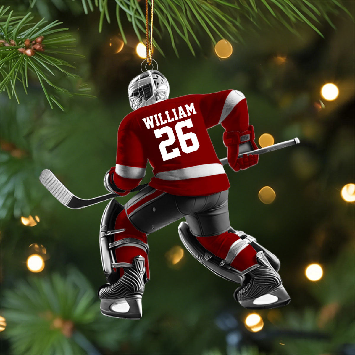 Hockey Player Christmas Ornament, Personalized Ornament