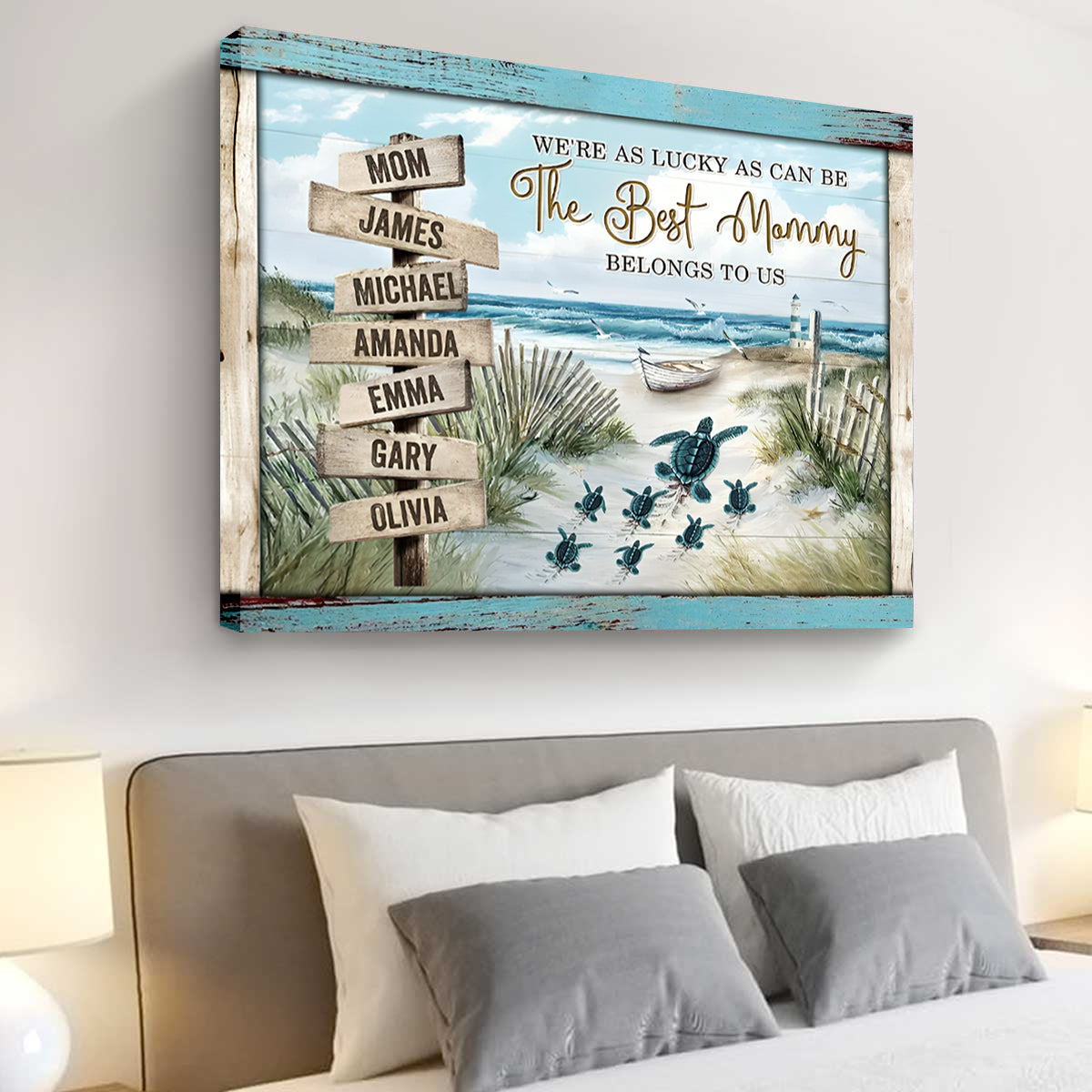 Personalized Sea Turtle Mother's Day Gift - Custom Beach Name Wall Art Canvas Poster