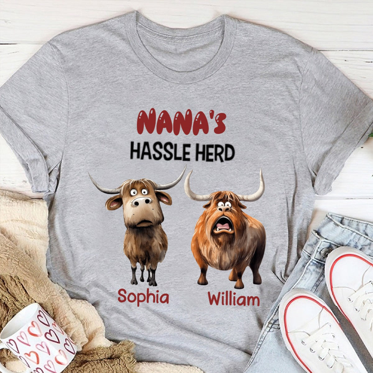 Personalized Gifts For Mom Pure Cotton T-shirt, Funny Highland Cow Hassle Herd