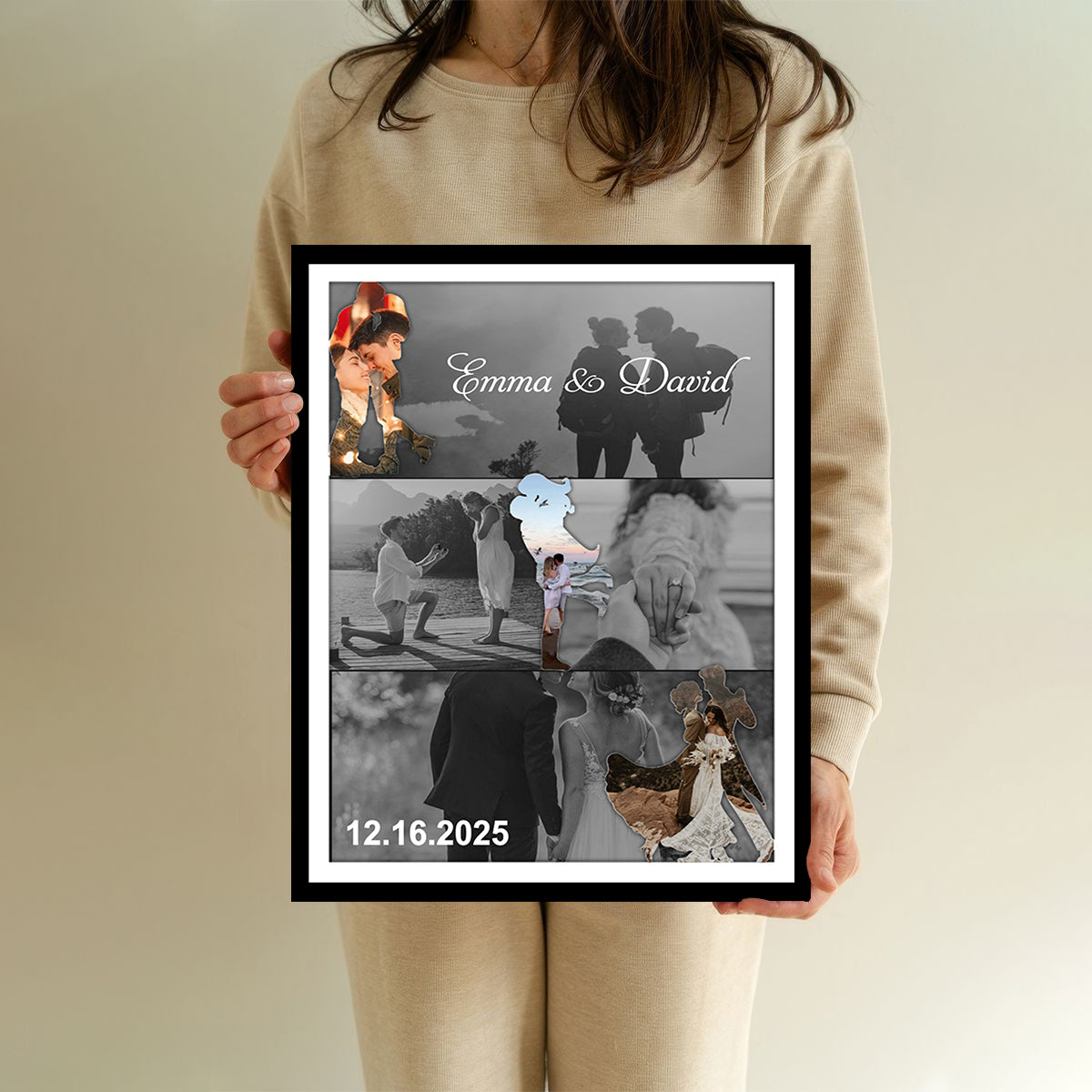 Met - Engaged - Married - Custom Photo Collage Wall Art Canvas Poster Personalized Couple Anniversary Wedding Gift