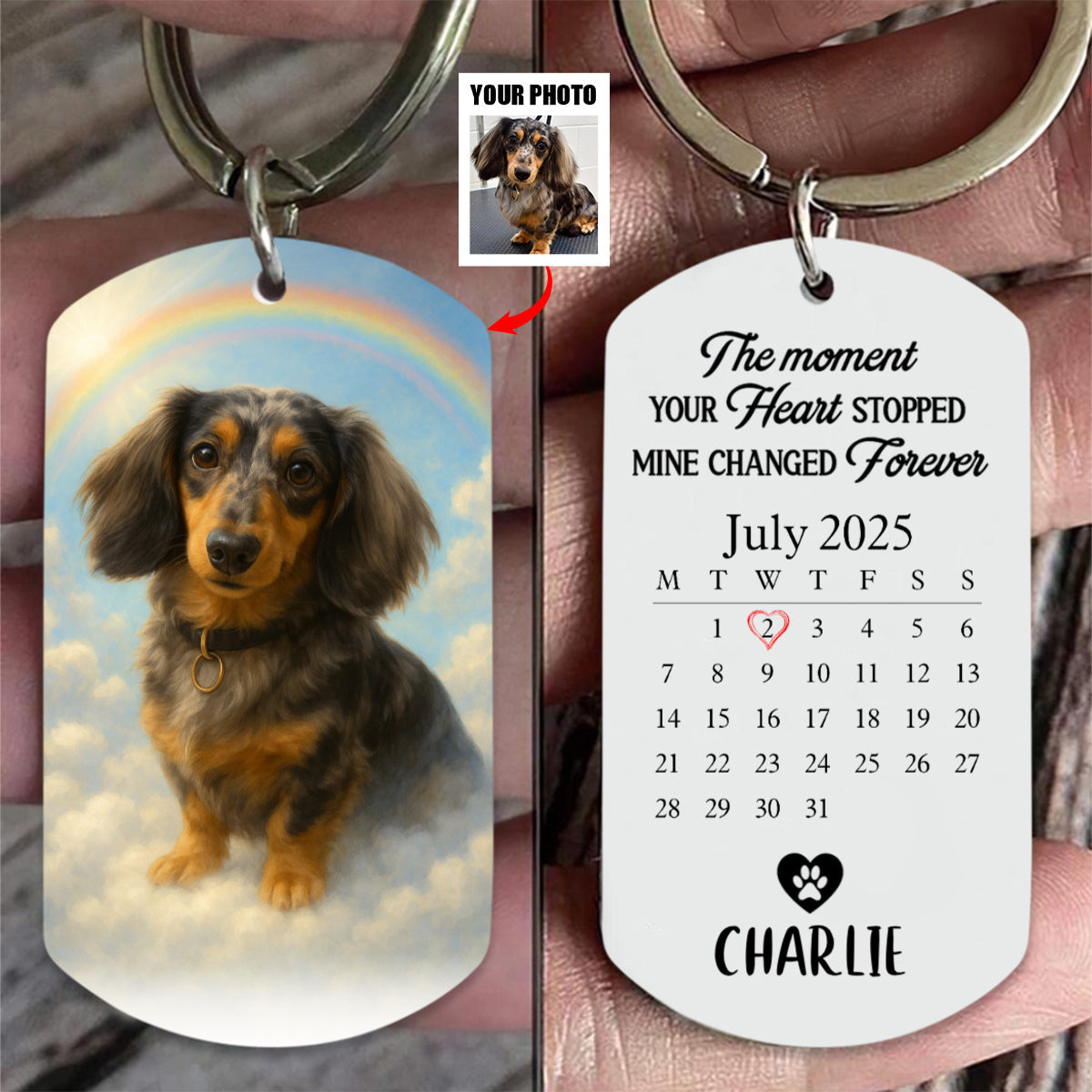 Custom Memorial Pet Portrait A Loyal Heart Never Fades - Rainbow Bridge Personalized Keychain