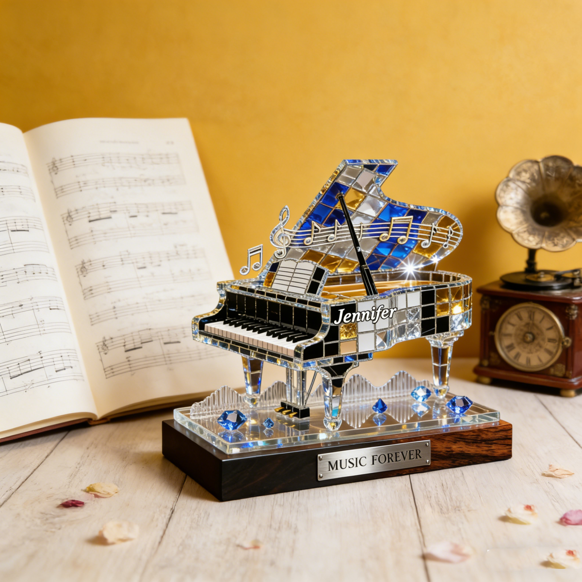 Personalized Stained Glass Effect Piano Themed Plaque,Music Lover Musician Gift