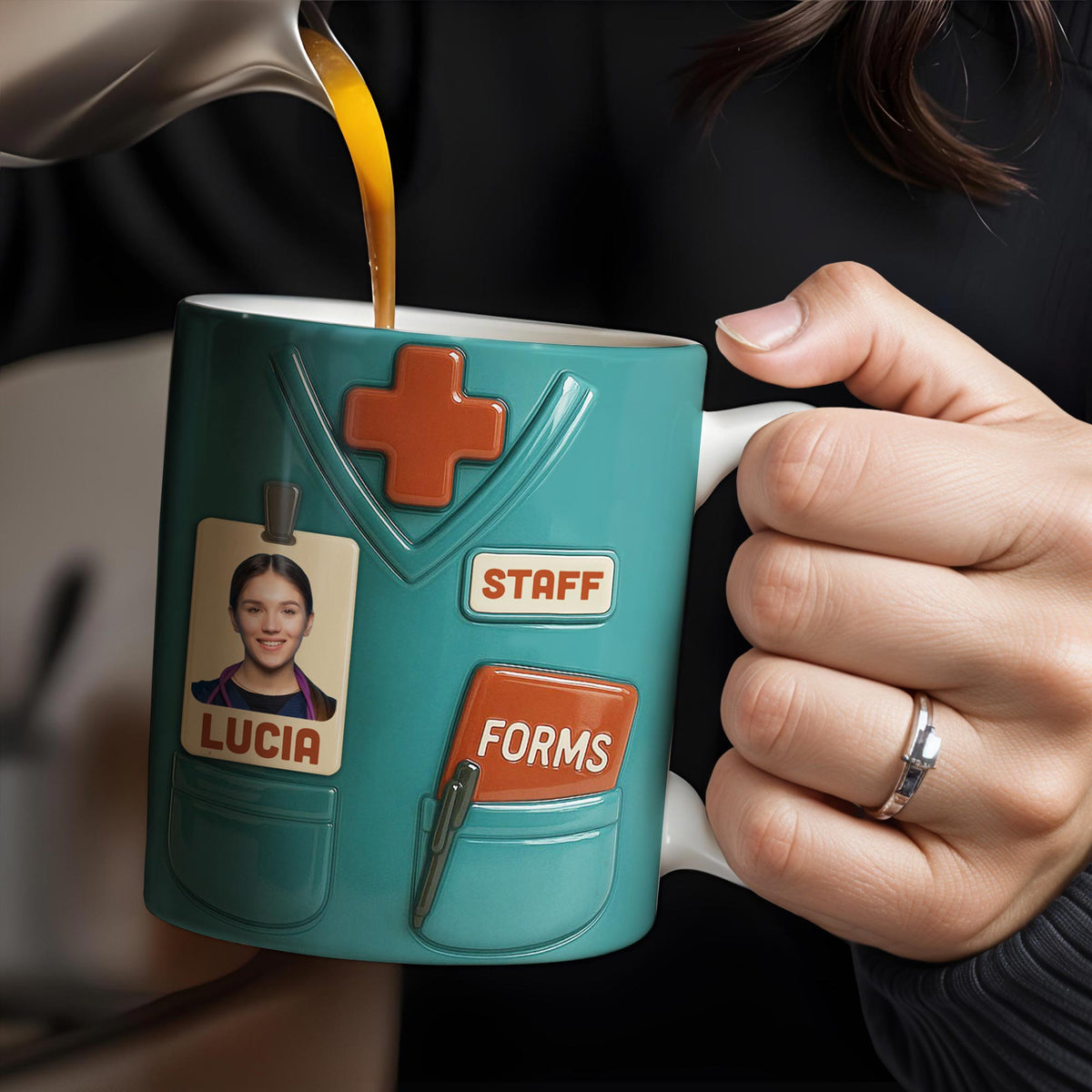 Celebrate Your Favorite Nurse, Medical Scrubs and ID Badge, Personalized Custom Coffee Mug