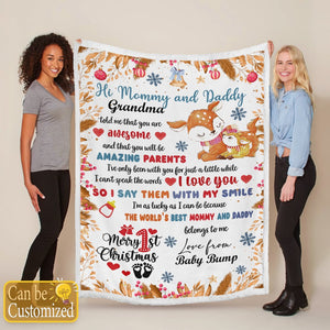 Merry 1st Christmas - Baby Dear Mommy & Daddy We Love You Personalized Blanket