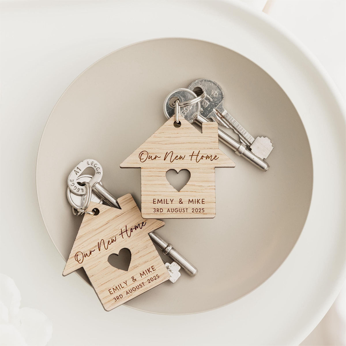 Our First Home Personalized Keepsake 2 Layered Wooden Keychain