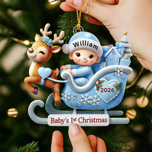 Baby’s 1st Christmas Personalized Acrylic Ornament – Adorable Reindeer Sleigh Design, Perfect Gift for Newborn Celebration