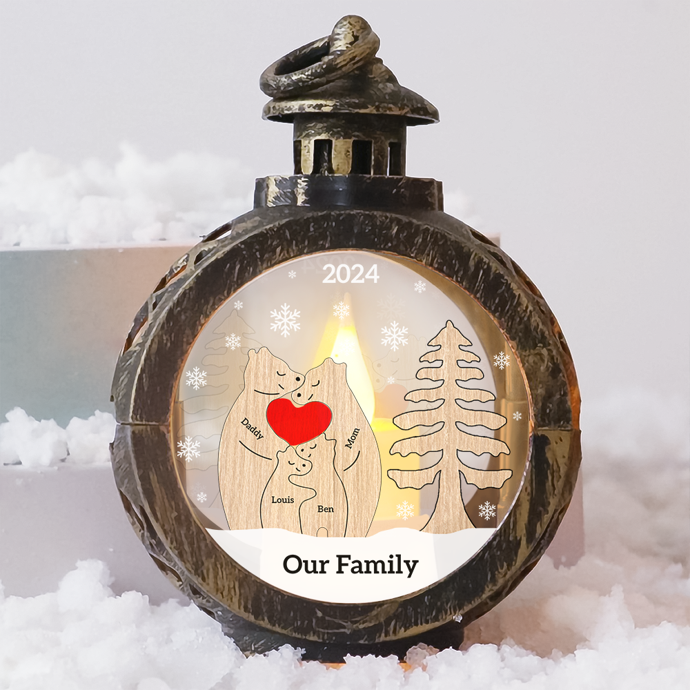 Personalized Christmas Candlelight LED Lantern Family Bear Lamp