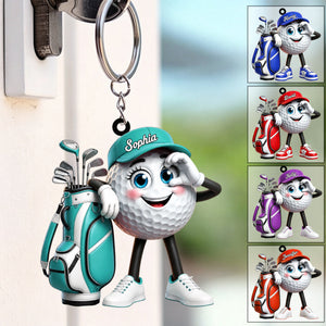 Funny Personalized Golf Ball Mascot Keychain Gift for Male & Female Golfer