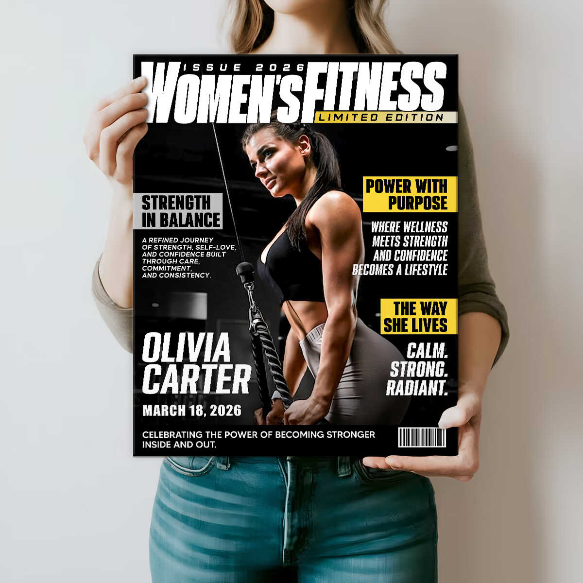 Personalized Women Fitness Magazine Cover, Custom Workout Photo Canvas