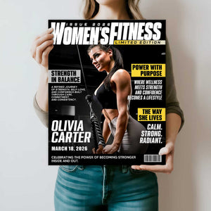 Personalized Women Fitness Magazine Cover, Custom Workout Photo Canvas