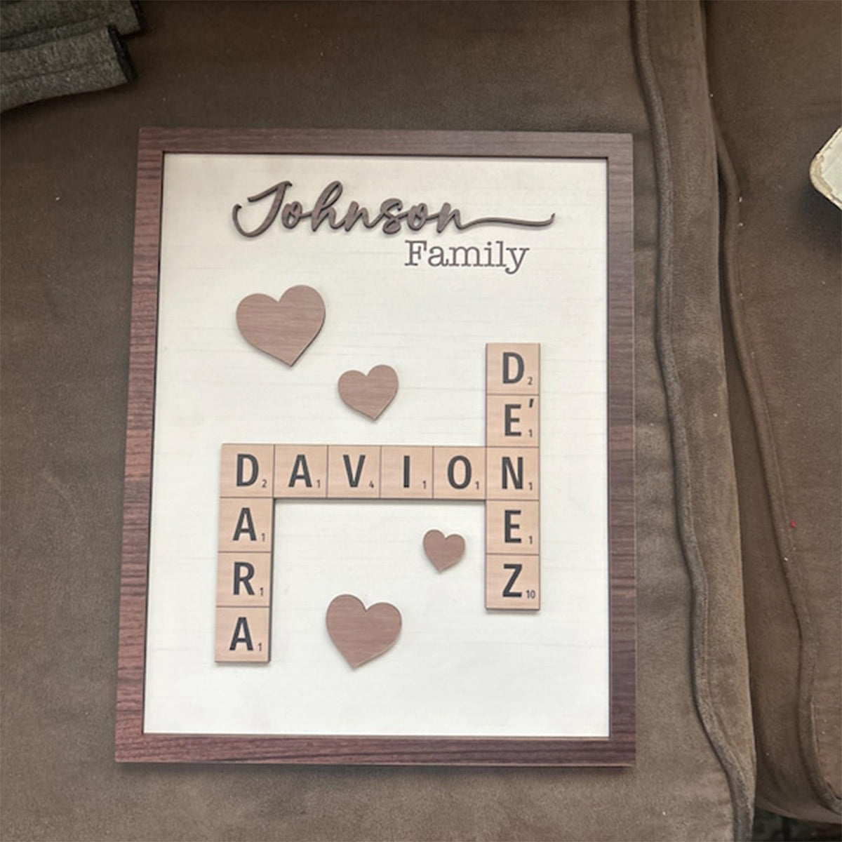 Personalized Puzzle Crossword scrabble board, Custom Family name 2-Layered Wooden Plaque With Stand