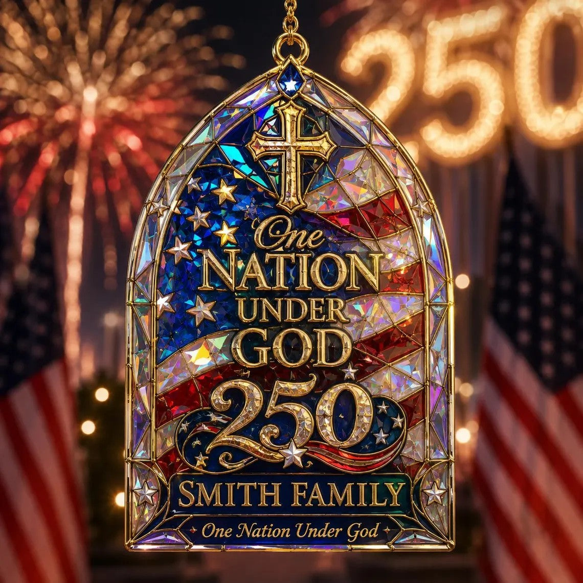 "One Nation Under God" Custom Shape Acrylic Ornament – Hologram America 250th Faith Design | Personalized Patriotic Family Gift