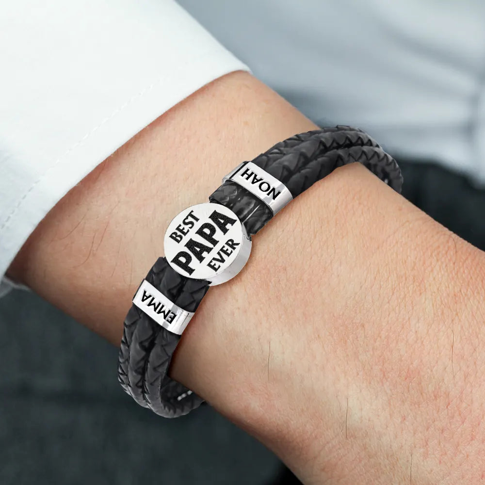 Best Dad Ever - Personalized Leather Braided Bracelet Gift For Dad, Mom