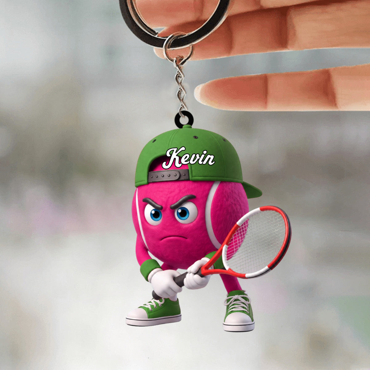 Ready Position Tennis Keychain Personalized Cool Tennis Ball Mascot Keychain