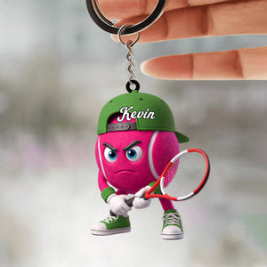 Ready Position Tennis Keychain Personalized Cool Tennis Ball Mascot Keychain