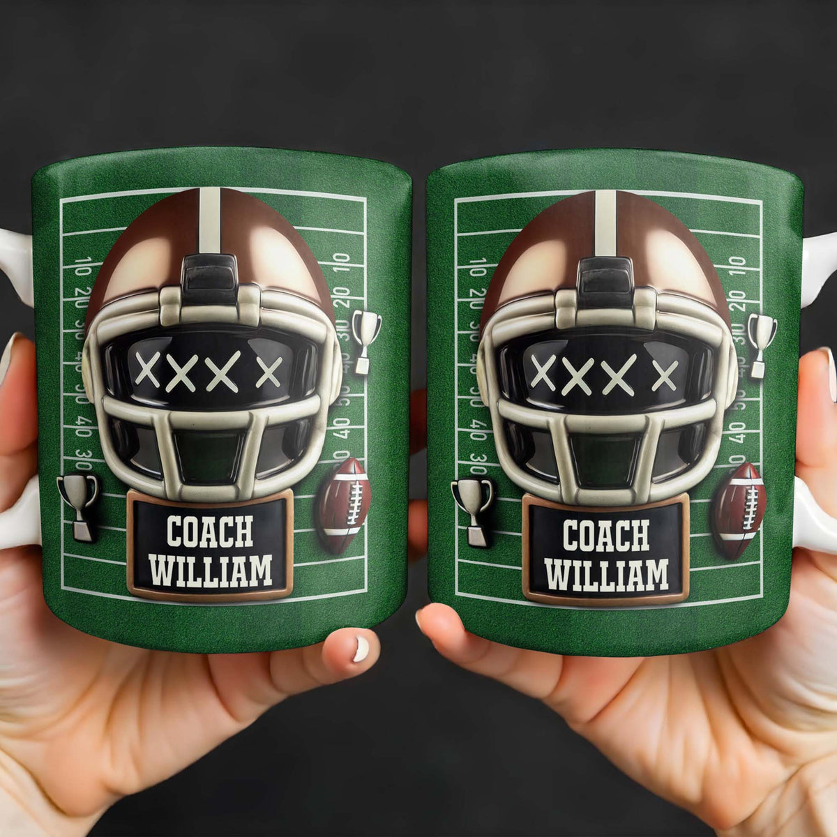Football Helmet and Trophy, Personalized Coffee Mug, Gift For Coaches and Sports Fans