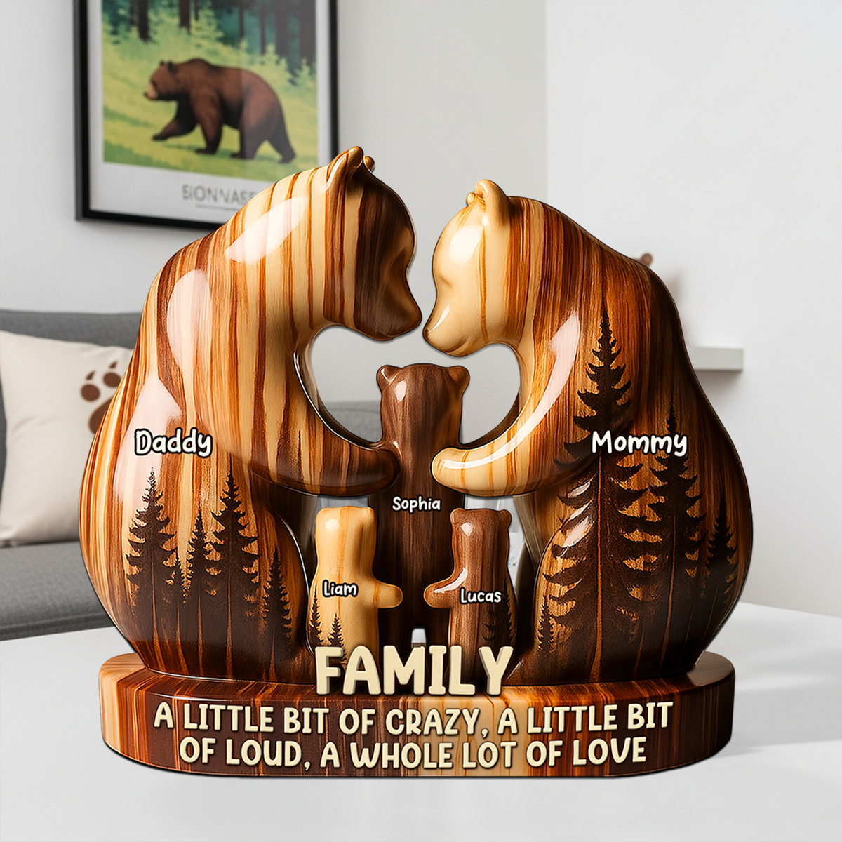 Personalized Bear Family Acrylic Plaque Gift For Family Members