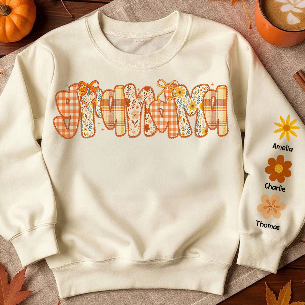 Preppy Retro Floral Fall Personalized Sweatshirt for Mom & Grandma