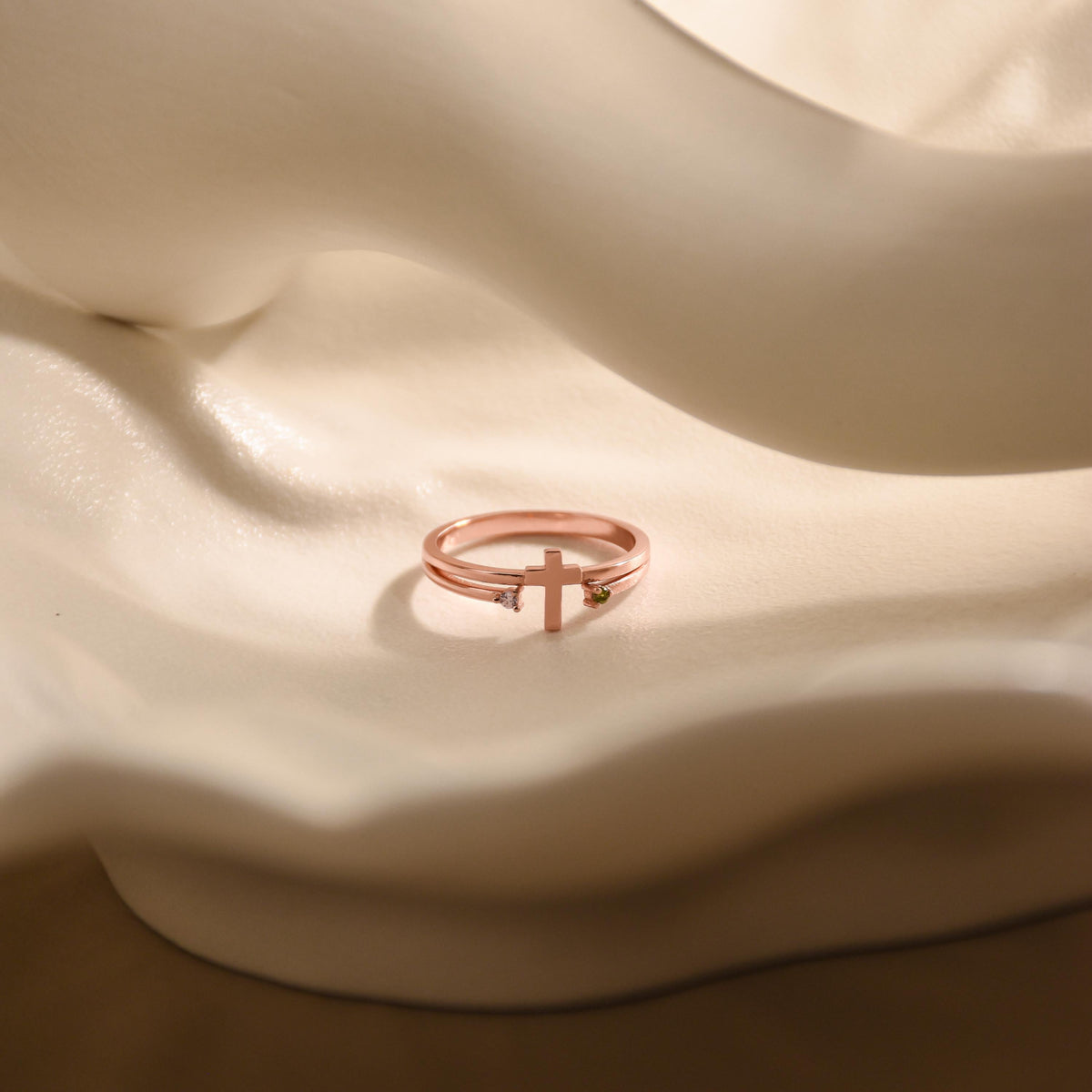 Personalized Cross Birthstone Ring for Women Mom Ring Best Friend Gift