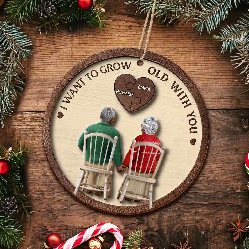 Couple You And Me Grow Old Together - Personalized 2-Layered Wooden Ornament