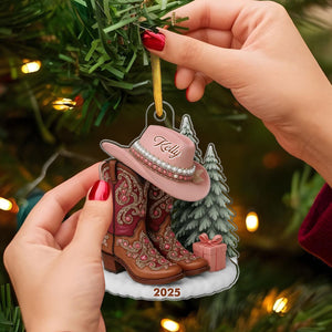 Boots And Hat Cowgirl Name - Personalized Acrylic Ornament