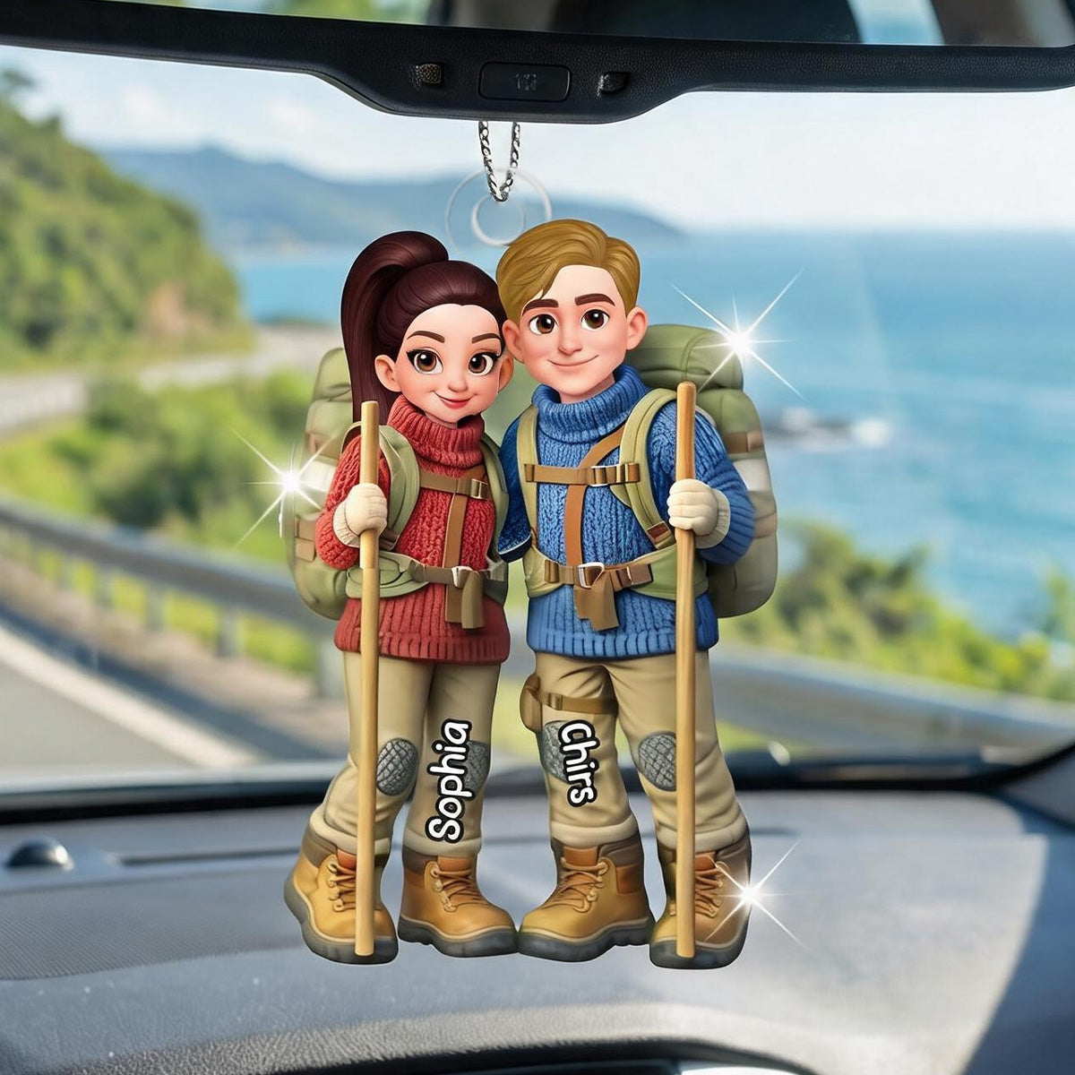 Personalized Acrylic Hiking Couple Hanging Ornament – Keepsake Gift For Him Or Her