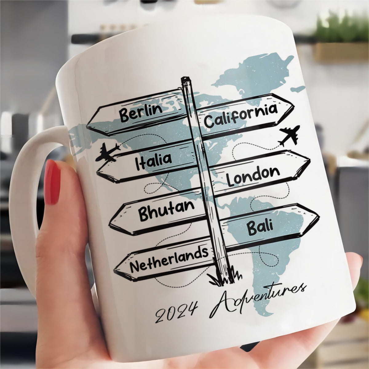 Adventure Awaits - World Map Personalized Custom Coffee Mug - Gift For Travel Lovers