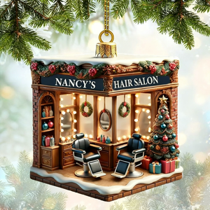 Personalized Custom Name Hair Salon Ornament, Hair Salon Christmas Decoration