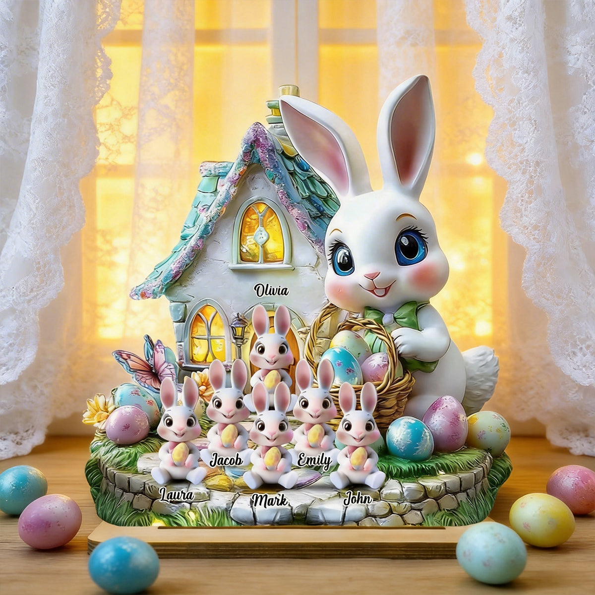 Grandma's Bunnies - Personalized Grandma Custom Shaped Wooden Plaque