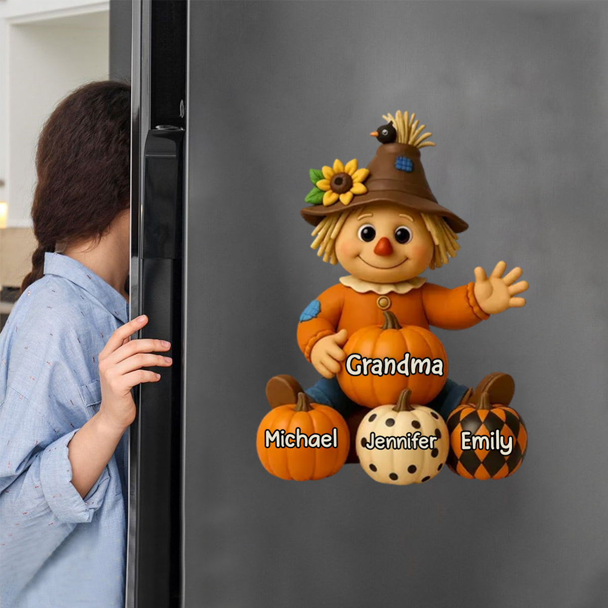 Fall Season Grandma Scarecrow Grandkids Pumpkins Personalized Decal