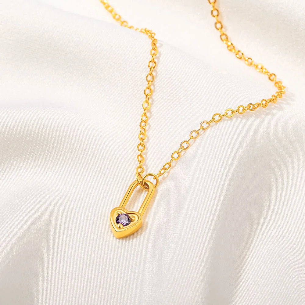 Personalized Tiny Heart Padlock Necklace with Birthstone Dainty Jewelry