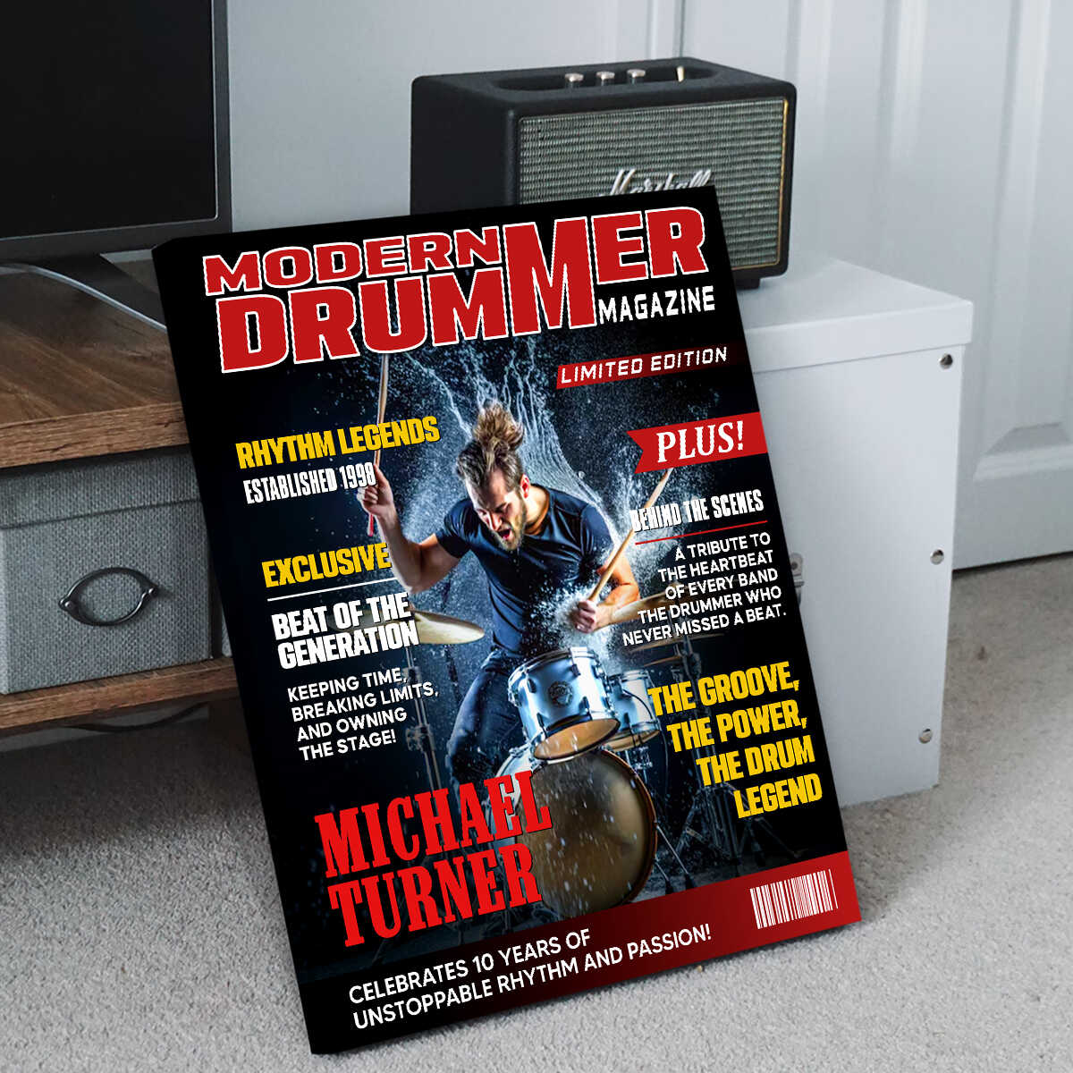 Personalized Modern Drummer Magazine Cover Poster, Cool Gift For Music Lover, Drummer Gift