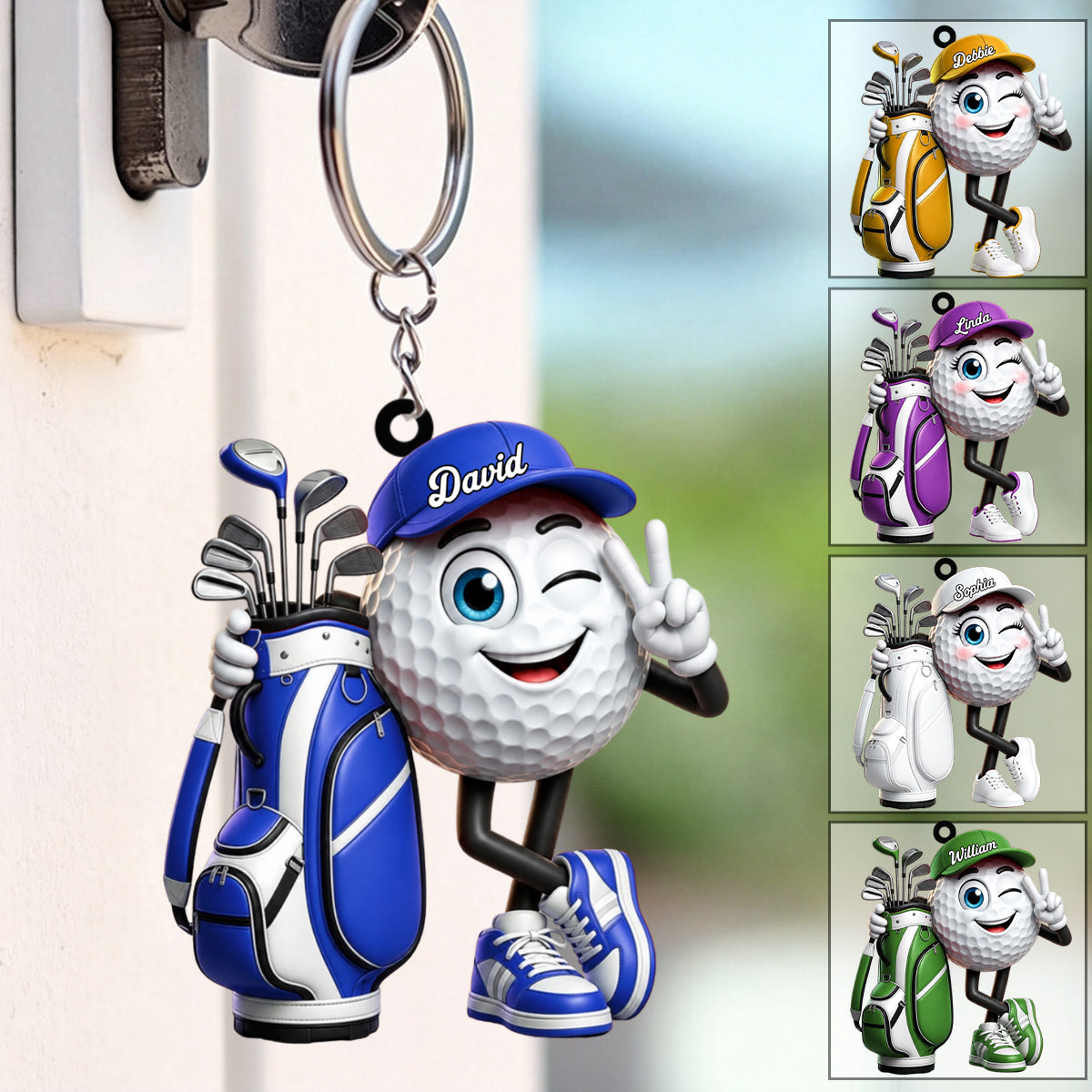 Fun Winking Golf Ball Mascot Keychain - Personalized Golf Mascot Keychain Gift for Male & Female Golfer